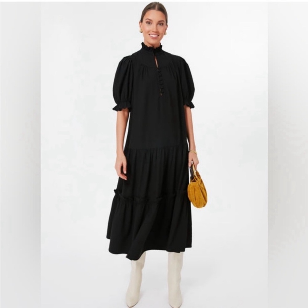 Pomander Place Tuckernuck Selena Black Tiered Puff-Sleeve Maxi Dress